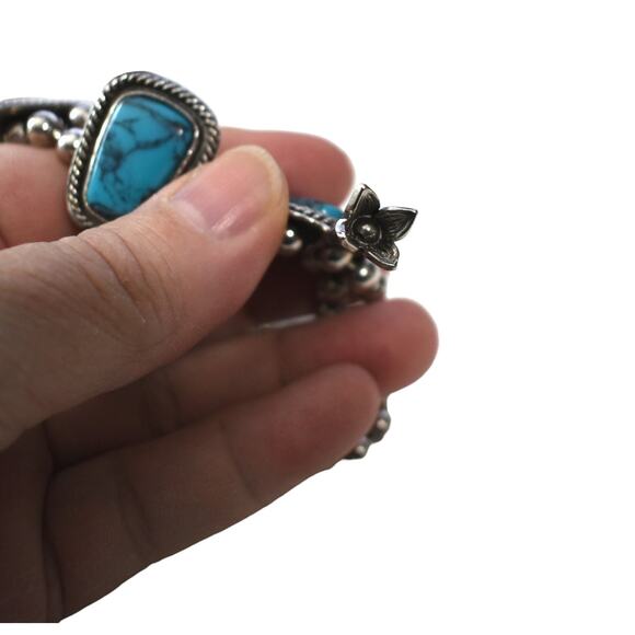 Vintage Squash Blossom 80s Goldette NY Native American Naja Large Faux Turquoise - Picture 7 of 9